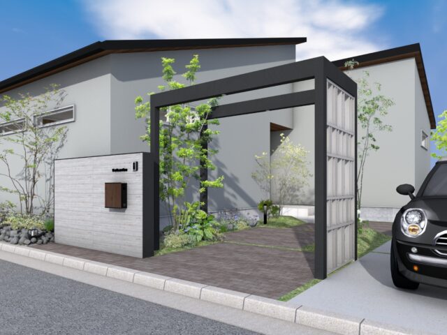 門まわり（フレーム付門柱） ホームヤードルーフプラン59-ブラック｜HYM59-BL